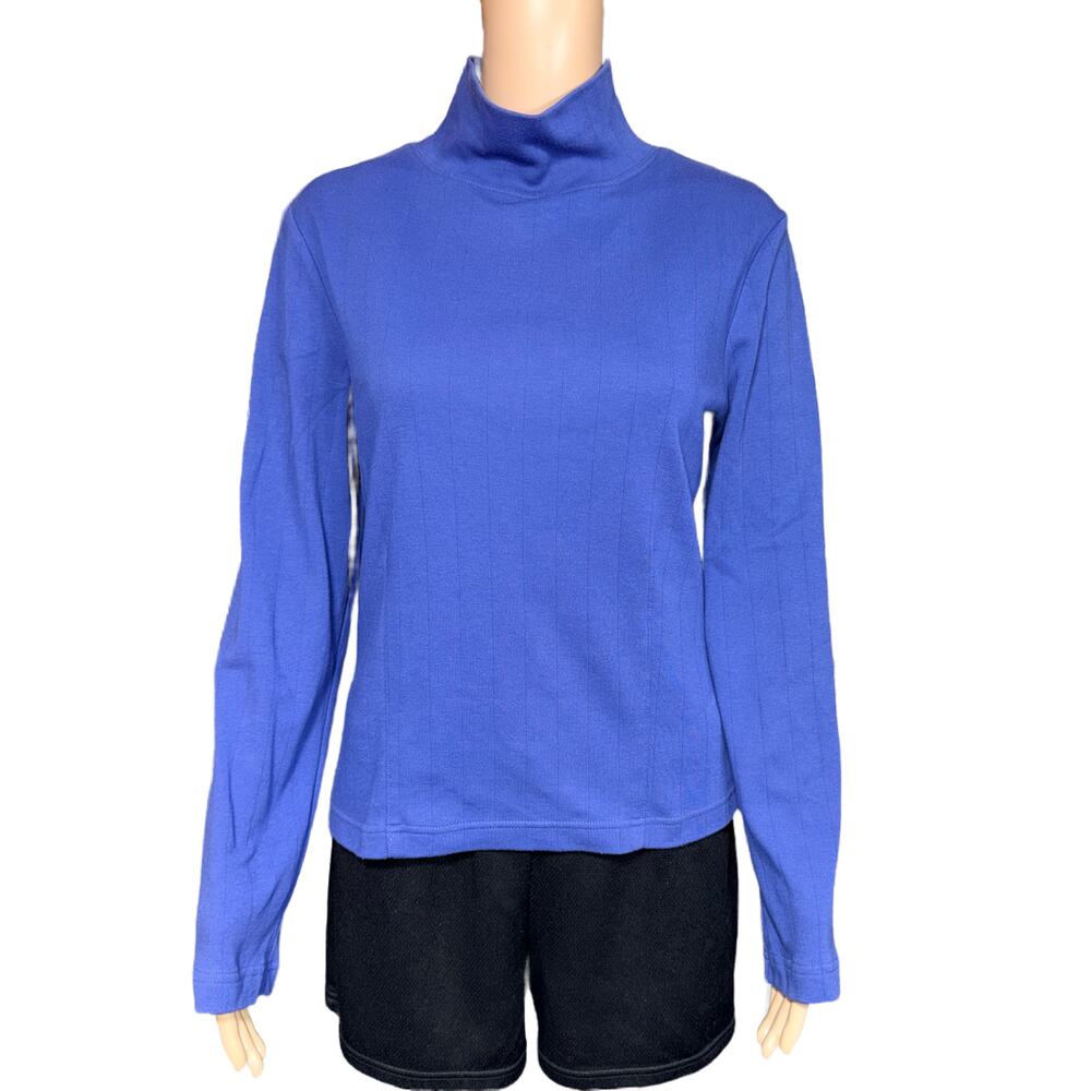 Dressbarn Womens Mock Neck Shirt Top Pullover Long Sleeve Blue Medium